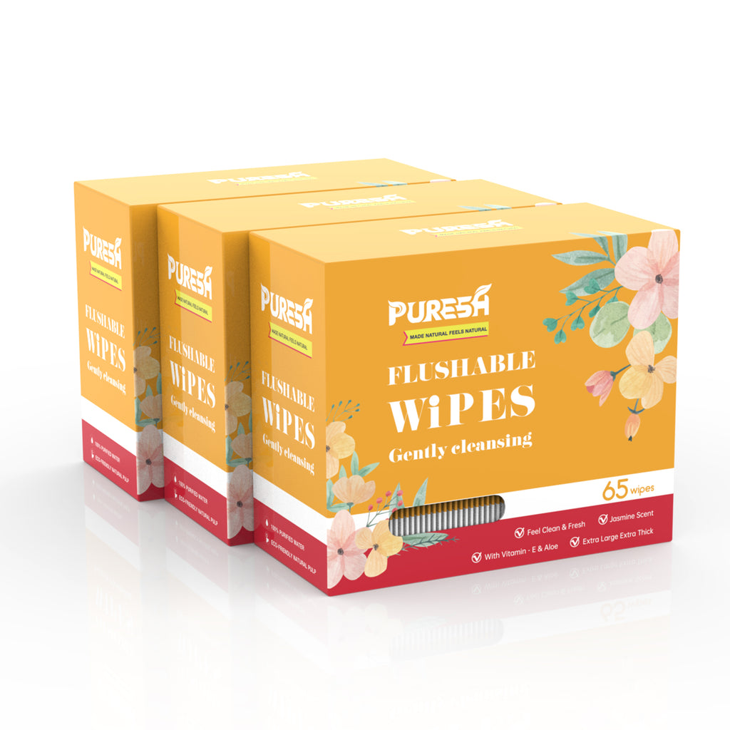 [Travel Pack] Flushable Toilet Wipes for Adults, Soft & Gentle, Jasmine Scent, Wet Wipes with Aloe & Vitamin E (65 Count, Pack of 3 On Sale Short Expiration Date!