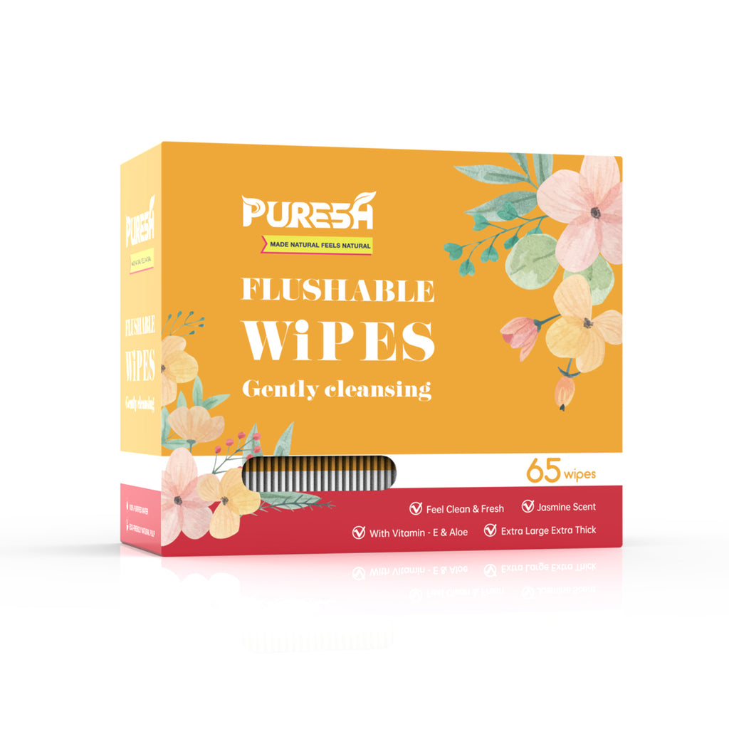 [Travel Pack] Flushable Toilet Wipes for Adults, Soft & Gentle, Jasmine Scent, Wet Wipes with Aloe & Vitamin E (65 Count, Pack of 3 On Sale Short Expiration Date!