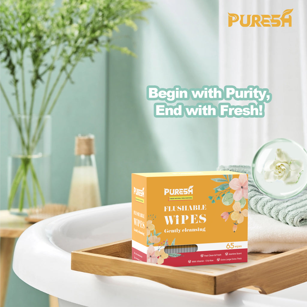[Travel Pack] Flushable Toilet Wipes for Adults, Soft & Gentle, Jasmine Scent, Wet Wipes with Aloe & Vitamin E (65 Count, Pack of 3 On Sale Short Expiration Date!