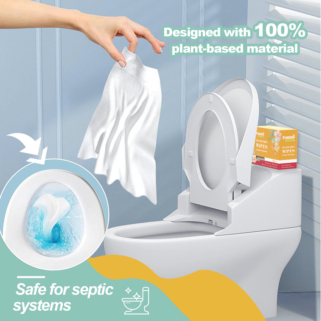 [Travel Pack] Flushable Toilet Wipes for Adults, Soft & Gentle, Jasmine Scent, Wet Wipes with Aloe & Vitamin E (65 Count, Pack of 3 On Sale Short Expiration Date!